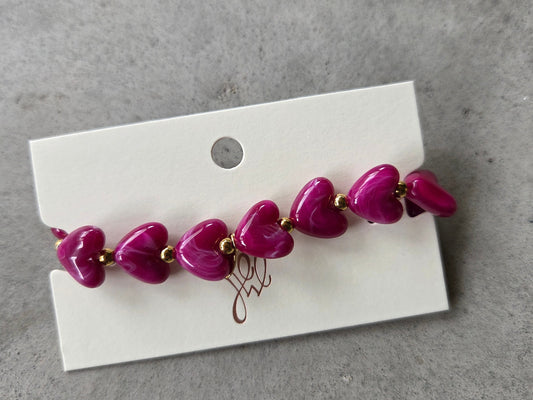 Elastic Heart Beaded Bracelet Dark Purple