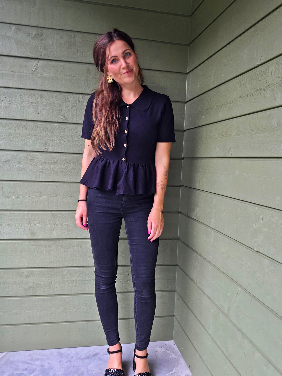 Peplum Top Golden Buttons - Black