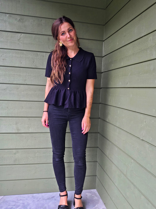 Peplum Top Golden Buttons - Black