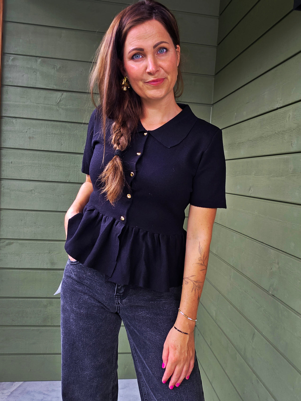Peplum Top Golden Buttons - Black