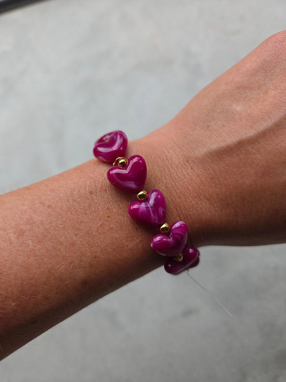 Elastic Heart Beaded Bracelet Dark Purple
