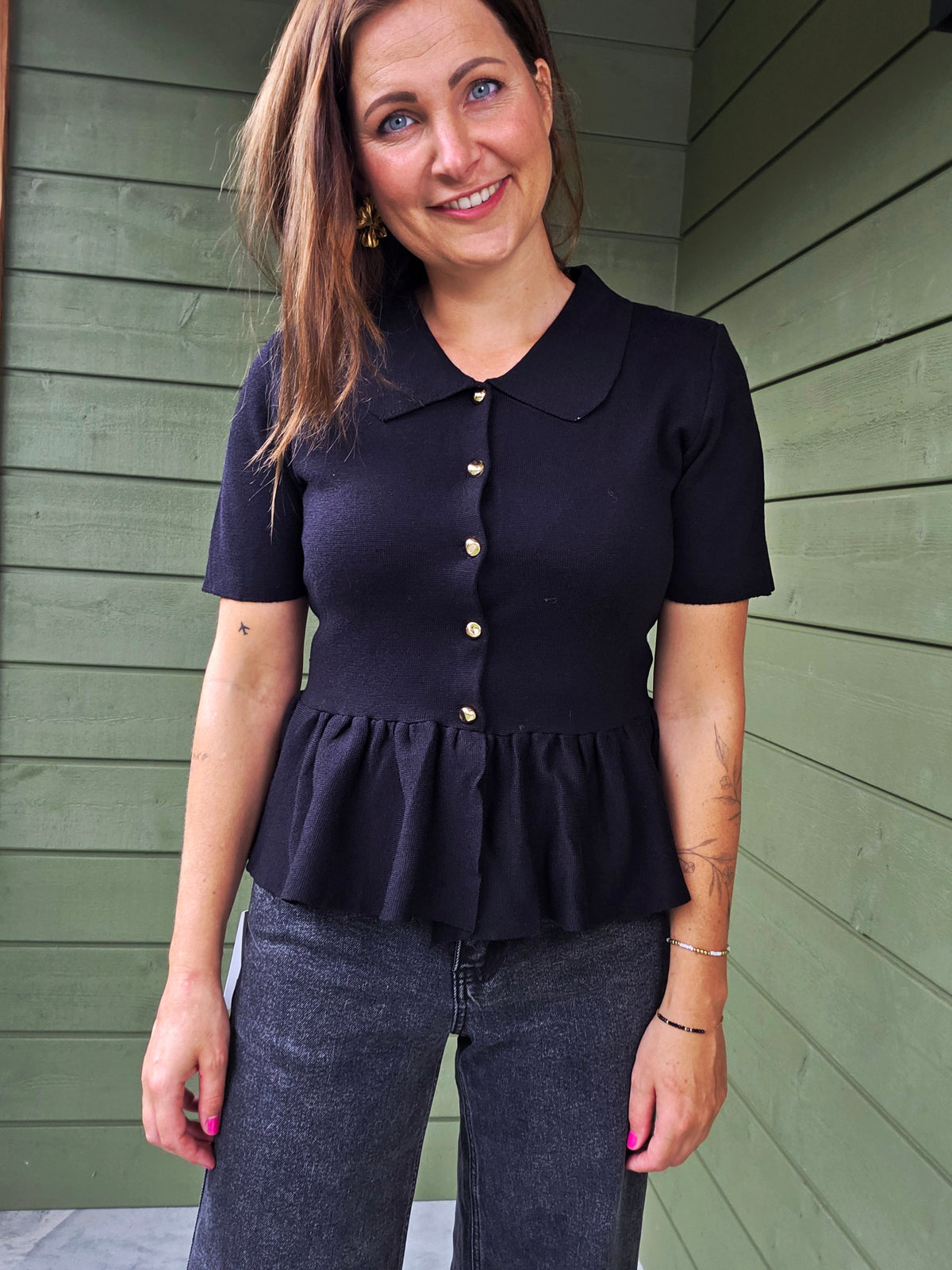 Peplum Top Golden Buttons - Black