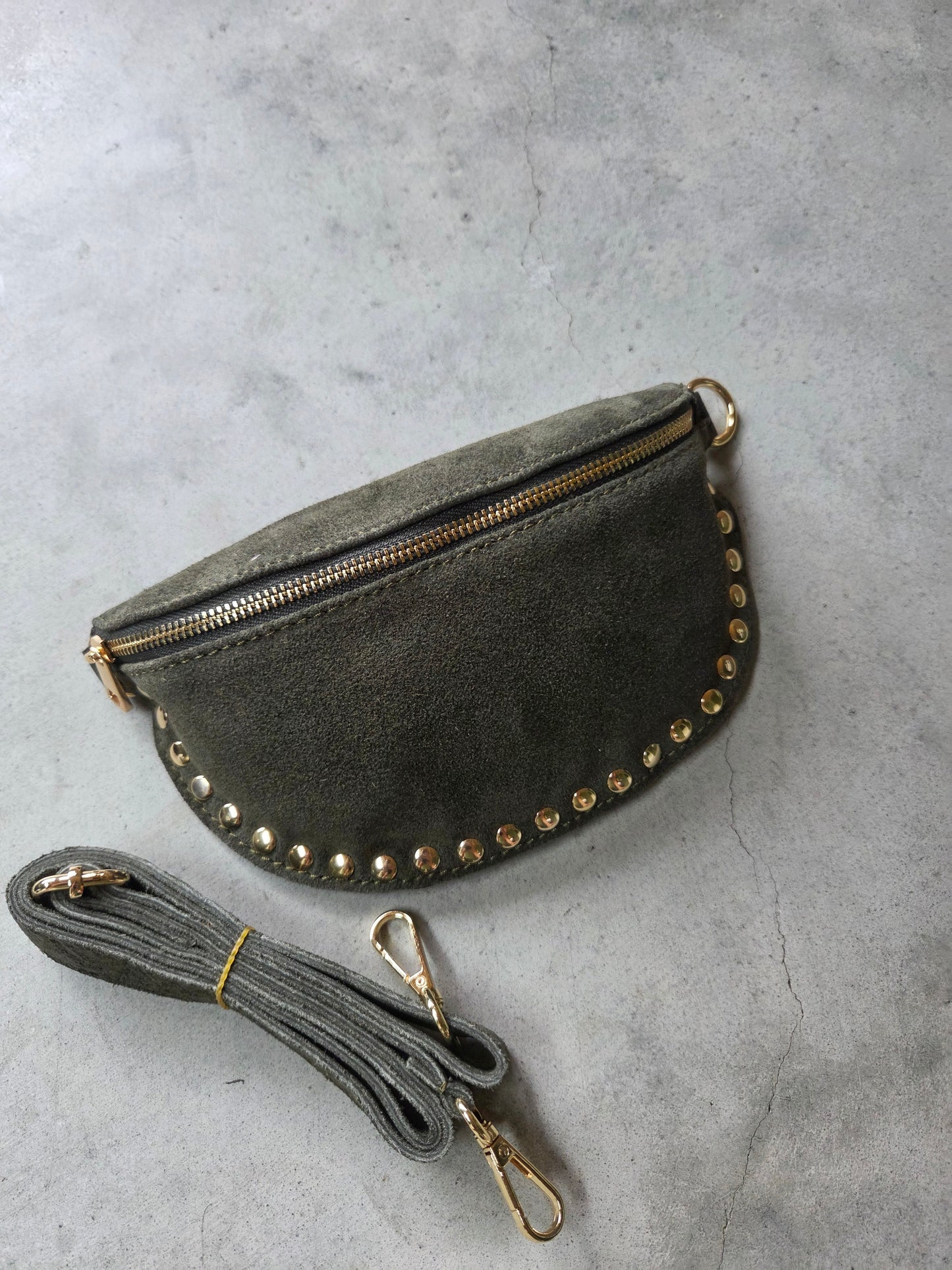 Suède Look Crossbody Tasje met Gouden Studs - Green
