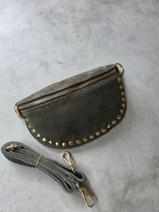 Suède Look Crossbody Tasje met Gouden Studs - Green