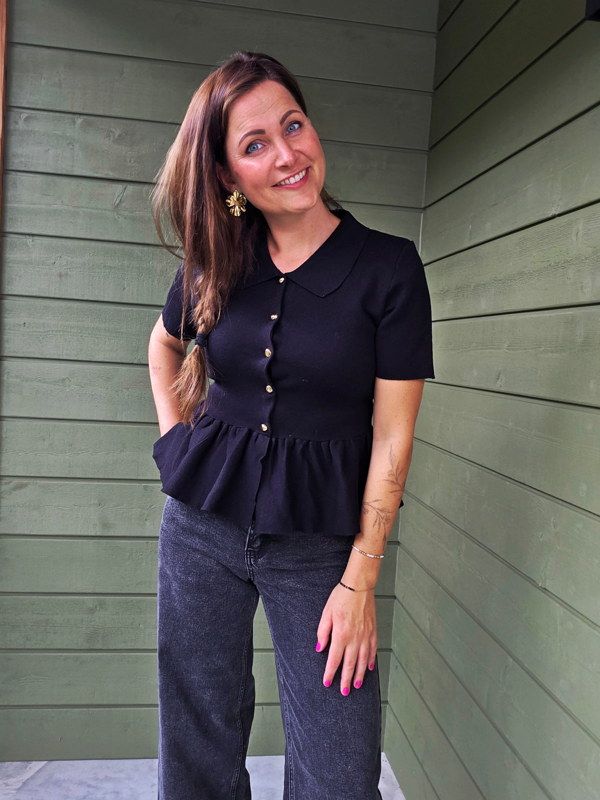 Peplum Top Golden Buttons - Black