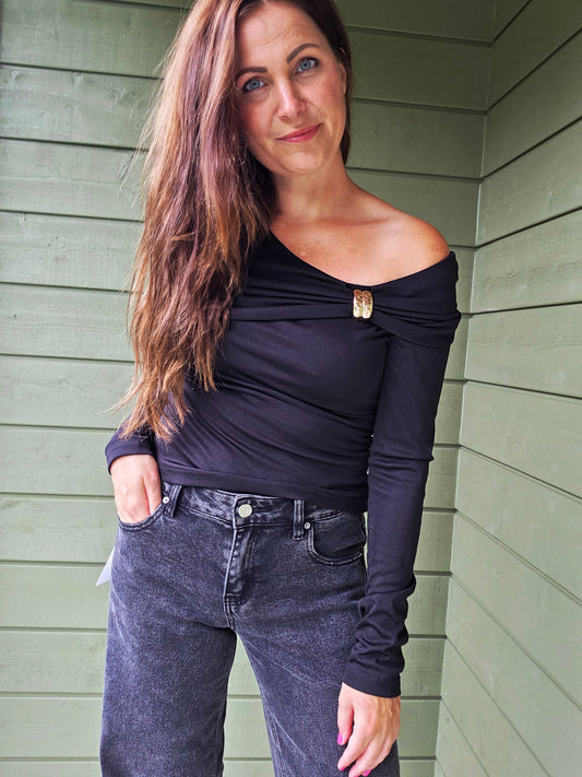 Off Shoulder Top Golden Detail - Black