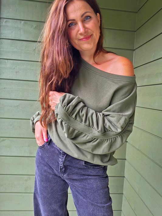 Off-Shoulder Sweather Green